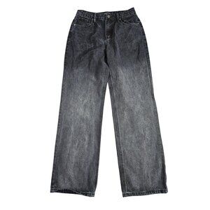 Fashion Nova Jeans Womens 7 Black Wide Leg High Rise Washed Denim‎ Pants